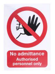 Znak zakazu Winyl Biały Nieupoważnionym wstęp wzbroniony, No Admittance Authorised Personnel Only, Angielski Tak