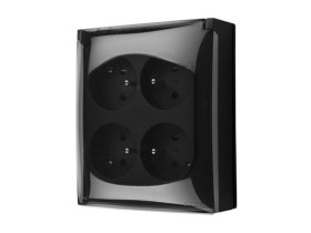 SIMON AQUACLICK Gniazdo poczwórne z uziemieniem klapka transparentna z przesłonami zaciski śrubowe IP44 czarny ACGZ4Z/49A KONTAK