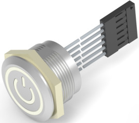 Vandal-proof pushbutton switch, 1 pole, silver, illuminated  (RGB), 1 A/24 VDC, mounting Ø 22.2 mm, IP68, 2342837-3