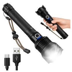 Latarka Taktyczna Teleskopowa LED Mocna - Wojskowa - USB-C -Survivalowa