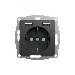 Gniazdo zasilające Schuko + podw gniazdo ład USB typ A 2,4A, czarny antr, Sedna Design i Elements SDD114052