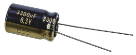 Kondensator 3300μF 6.3V dc Radialny, Otwór przelotowy Panasonic roztaw: 5mm 12.5 (Dia.) x 20mm