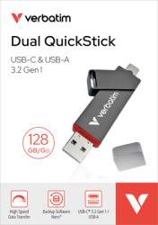 USB stick, 128 GB, USB-A/USB-C, USB 3.2, metallic gray, Verbatim 32040