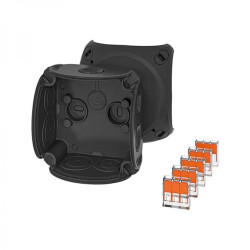 Puszka odgałęźna 84x84x55 mm z dławnicami membranowymi 5 zaciskami COMPACT wago czarna IP 66 DK 0102 XZ 62000468