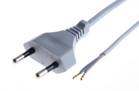 Connection cable, Europe, plug type C, straight on open end, H03VVH2-F2x0.75 mm², gray, 1.5 m, 0L06600