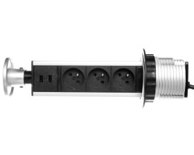 Gniazdo meblowe fi10cm, 3x250V AC wysuwane z blatu z przewodem 1,8m inox OR-AE-1352