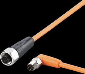 Sensor actuator cable, M8 cable plug, angled, A to M12 cable socket, straight, A, 5 pole/4 pole, 0.3 m, PVC, orange, 3 A, EVT469