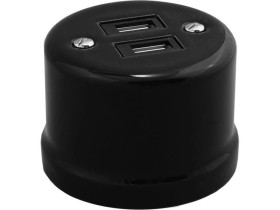 Gniazdo USB podwójne natynkowe 3.2A Retro ceramic, czarne