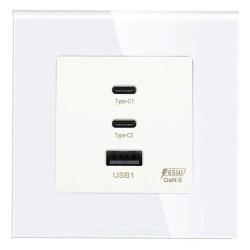 Ładowarka USB GaN 65W USB-A + 2x USB-C - szklana ramka - biały - Tawoia Glass