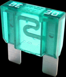 Automotive flat fuse, 30 A, 32 V, green, (L x W x H) 29.5 x 9 x 34.1 mm, F9030