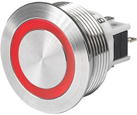 Vandal-proof pushbutton, 1 pole, silver, illuminated  (RGB), 100 mA/30 VDC, mounting Ø 30 mm, 30.1 mm, IP66/IP67, 3-145-640