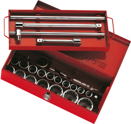 Walizka na narzędzia SAM Zestaw gniazd i akcesoriów krótkie nasadki dwunastokątne 3/4 cala, przegubowy uchwyt