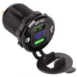 Ładowarka samochodowa 2xUSB szybka QC3.0 Quick Charge do montażu z woltomierzem