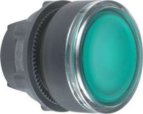 Pushbutton switch, illuminable, latching, waistband round, green, front ring black, mounting Ø 22 mm, ZB5AH033