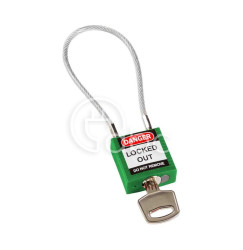 Kłódka bezpieczeństwa LOTO z linką (200 mm), zielona, 146123