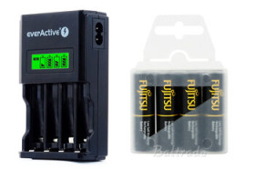 ładowarka everActive NC-450 Black + 4 x akumulatory R6/AA Fujitsu BLACK 2550mAh (box)