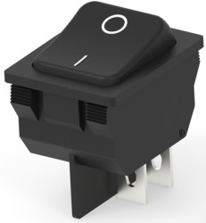 Rocker switch, black, 2 pole, On-Off, off switch, 16 A/125 VAC, unlit, printed, 1634201-2