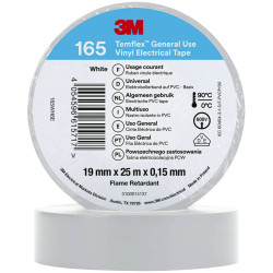 3M 165WH6E Temflex&#x2122; 165 Electrical Tape White 25 m x 19 mm 1 pc