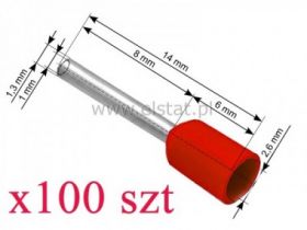 Końcówka izolowana 0,5 L= 8mm czerwona ( 100szt)