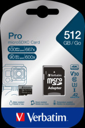 MicroSDXC card, 512 GB, with SD adapter, black, Verbatim 47046