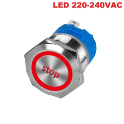 Włącznik hermetyczny "STOP" monostabilny 22 mm LED 220-240V