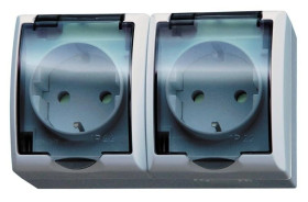 FALA Gniazdo hermetyczne podwójne z/u Schuko IP44 z przesłonami klapka przezroczysta białe GNH-2HSP/00/d