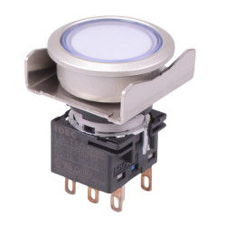 LBW6ML-M1RT64PW IDEC 24V White LED Metallic Round Momentary Flush 22mm Push Button Switch DPDT