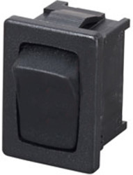 Rocker switch, black, 1 pole, (On)-Off, pushbutton (Form A (N/O)), 4 (2) A/250 VAC, IP40, unlit, unprinted, 1801.1202
