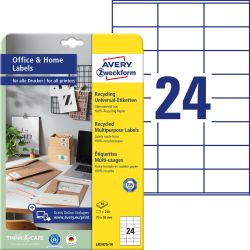 Avery-Zweckform LR3475-10 Etykieta uniwersalna 70 x 36 mm Papier makulaturowy biały 240 szt. Trwały Drukarka Laserowa, k
