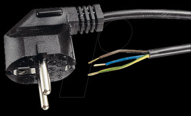 Mains cable with safety plug, black, 1.8 m.