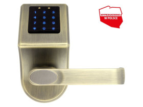 Szyld z kontrolą dostępu "EURA" ELH-80B9/BRASS z czytnikiem RFID MIFARE BLUETOOTH szyfrator uniwersalny rozstaw śrub APLIKACJA M