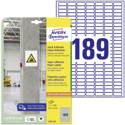 Avery-Zweckform L7871-20 Adhesive labels 25.4x10mm Paper White 3780 pcs