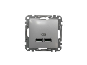 SEDNA DESIGN & ELEMENTS Gniazdo ładowania USB A+A 2,1A srebrne aluminium SDD113401 SCHNEIDER ELECTRIC