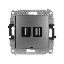 ICON Mechanizm gniazda podwójnego 2xUSB A-A 2.0, bez pola opisowego grafitowy 11IGUSBBO-2