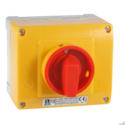 Łącznik krzywkowy 0-1 4P 32A w obudowie OB13 z czołem zamykanym żółto/czerwonym SK32-2.8210\OB13ZC