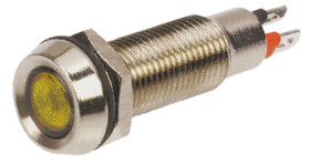 Lampka kontrolna do montażu panelowego 12V dc, Żółta 8.1mm LED Chrom Końcówka lutownicza Marl