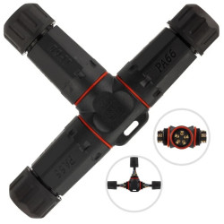 Mufa hermetyczna z dławikami 5x2,5mm2 IP68 PA66 250V trójnik T czarna NEKU