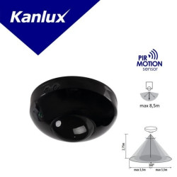 Czujnik ruchu PIR ZONA JQ-37-B/B 1200VA Ø11,5 max 8,5m 360/120 st. IP20 IIkl. nastropowy czarny 37379