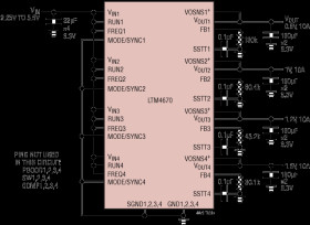 Low V, Quad μModule Regulator with Configurable 10A Output Array
