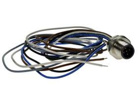 Wtyk z przewodem; 43-01083; M12-5p; 5 torów; proste; z przewodem 0,5m; 0,25mm2; na panel; wkręcane (M16x1,5); 15,5mm; czarny; IP