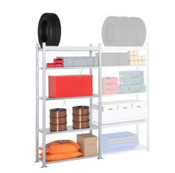 System półek, kolor RAL 7040, 4-poziomowy, materiał: Blacha stalowa galwanizowana, 2000mm x 1250mm, Manorga