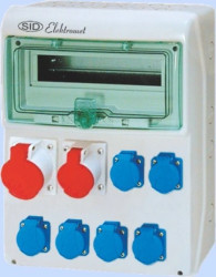 Rozdzielnica RSS-04 okienko 12 modułów okablowana 1x32A 3P+N+Z 400V, 1x16A 3P+N+Z 400V, 6x16A 2P+Z 250V IP44 942043