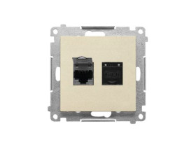 SIMON 55 Gniazdo komputerowe podwójne RJ45 kat. 6 z przesłoną szampański mat T62.01/144 KONTAKT SIMON