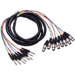 8 Way XLR Female to 6.35mm Mono Plug Snake Lead Loom 3m