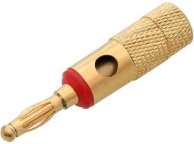 Wtyk bananowy ZŁOTY skręcany DUŻY CZERWONY