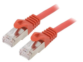 Patch cord S/FTP 6a drut Cu LSZH czerwony 5m 27AWG PP6A-LSZHCU-R-5M