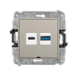 MINI Mechanizm ładowarki USB podwójnej USB C + USB A, 20W max., bez pola opisowego taupe 60MCUSBBO-8