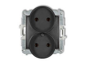 MINI Gniazdo podwójne bez uziemienia do ramki (bez przesłon torów prądowych) grafitowy 11MGPR-2 KARLIK