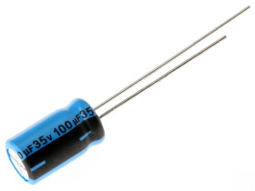 Kondensator 100μF 35V dc Radialny, Otwór przelotowy Vishay roztaw: 2.5mm 6.3 (Dia.) x 11mm