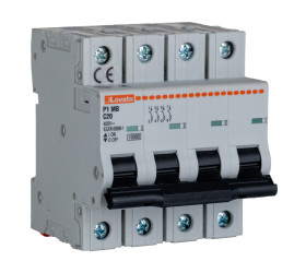 Wyłącznik nadprądowy MCB, Typ C, 4-biegunowy, 20A, 230V, na szynę DIN, Lovato, P1MB